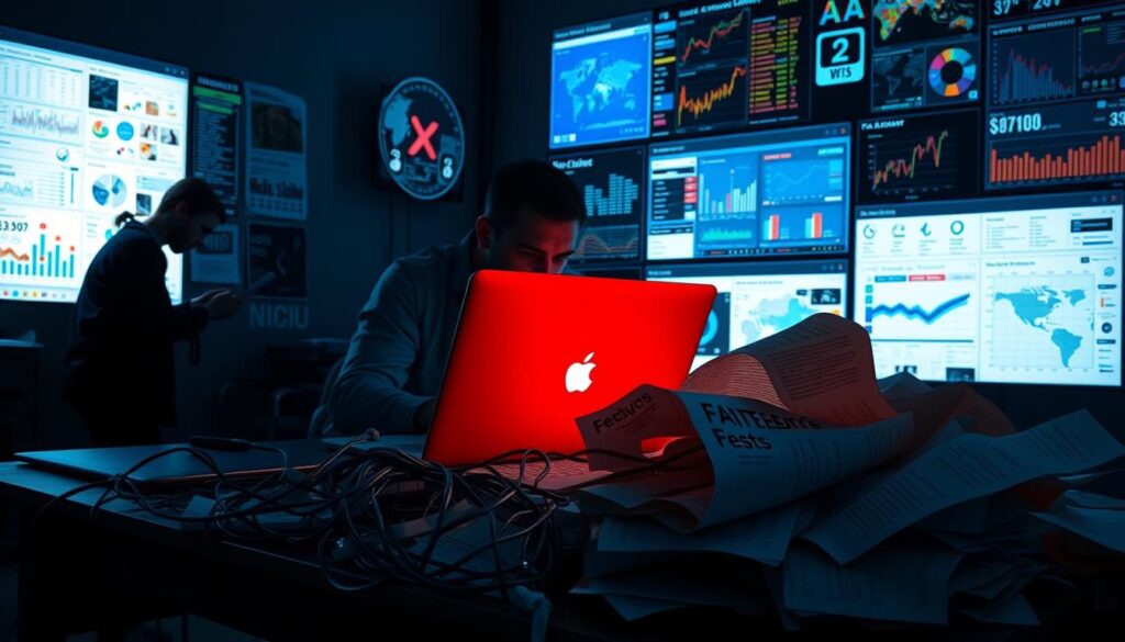 A dimly lit room, a sports marketing executive sits hunched over a desk, laptop screen casting an eerie glow. In the foreground, a tangled web of data visualizations, social media feeds, and analytic dashboards overwhelm the scene. The middle ground reveals a crumpled stack of fan feedback and sentiment reports, their insights obscured by the complexity. In the background, a shadowy figure lurks, representing the unseen pitfalls of AI-driven decision making. The atmosphere is one of frustration and uncertainty, a cautionary tale of the perils of overreliance on technology in the world of sports marketing. A dimly lit room, a sports marketing executive sits hunched over a desk, laptop screen casting an eerie glow. In the foreground, a tangled web of data visualizations, social media feeds, and analytic dashboards overwhelm the scene. The middle ground reveals a crumpled stack of fan feedback and sentiment reports, their insights obscured by the complexity. In the background, a shadowy figure lurks, representing the unseen pitfalls of AI-driven decision making. The atmosphere is one of frustration and uncertainty, a cautionary tale of the perils of overreliance on technology in the world of sports marketing.